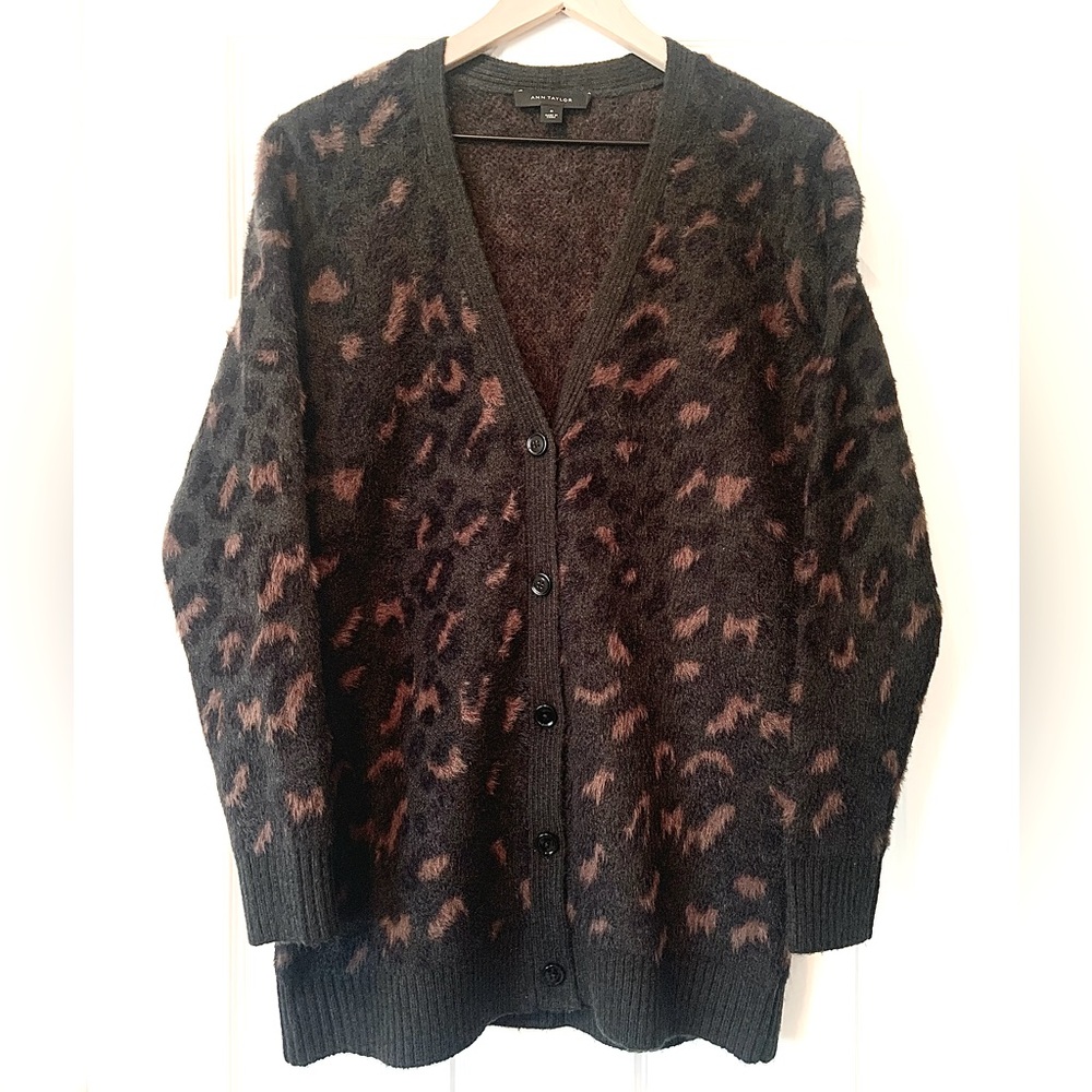 Ann Taylor Animal Print Fuzzy Cardigan